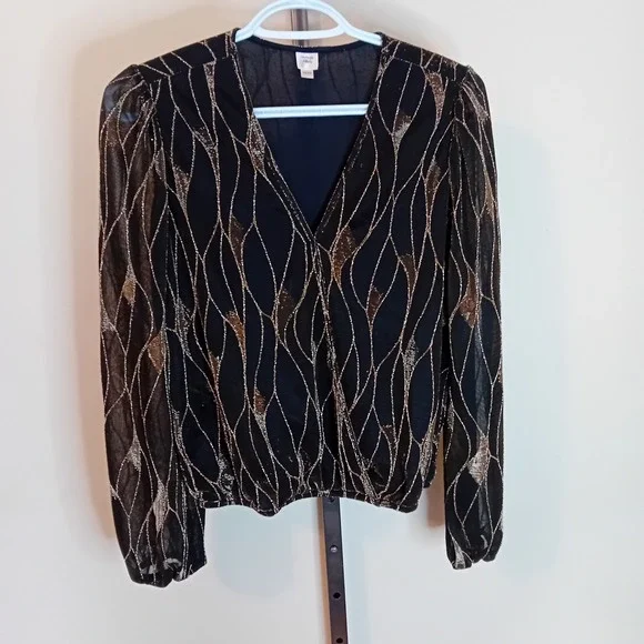 Autres Filles Sheer Arms Blouse Gold Metallic Sparkle Party Special Occasion XS - Picture 12 of 16